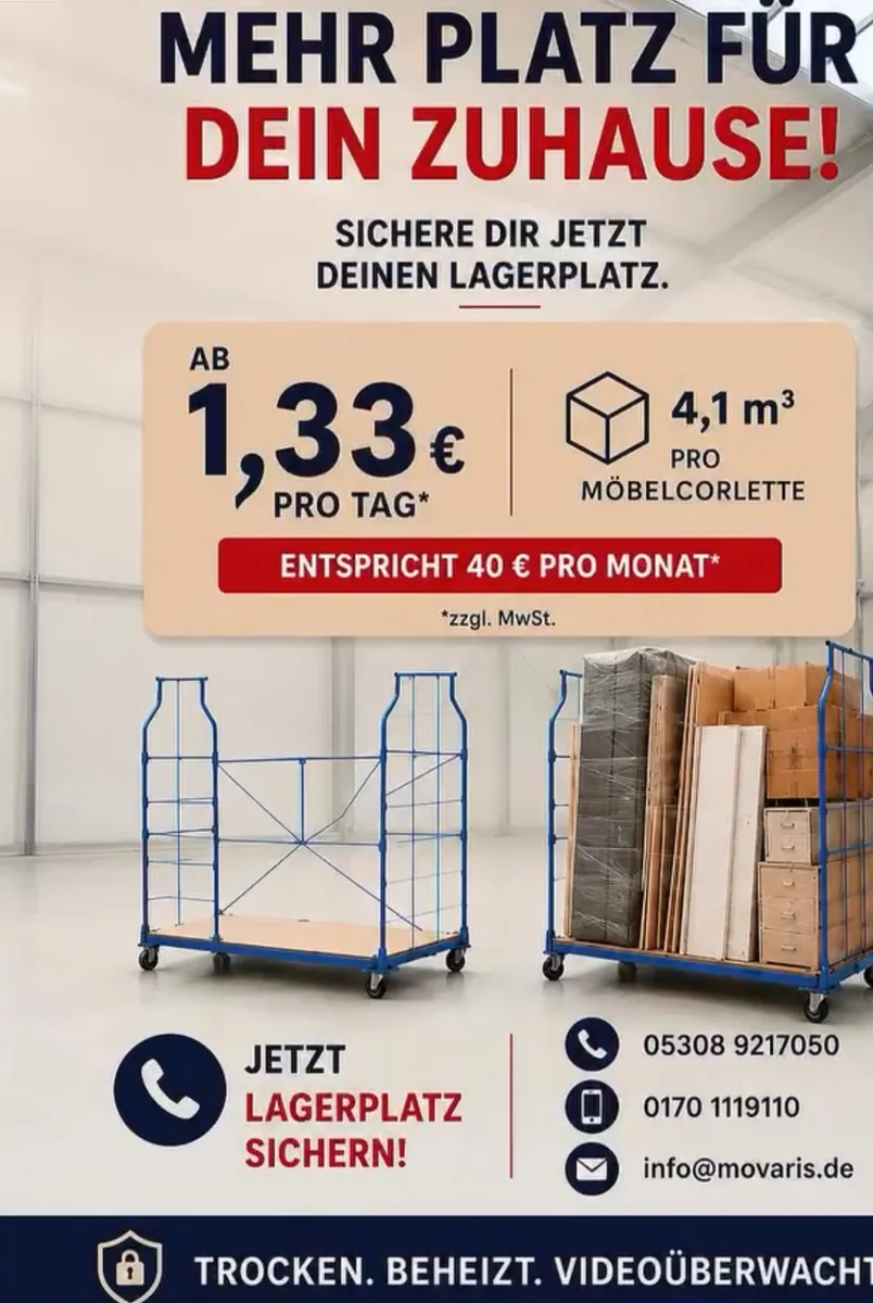 Lagerplatz mit Möbelcorletten in der MOVARIS-Halle